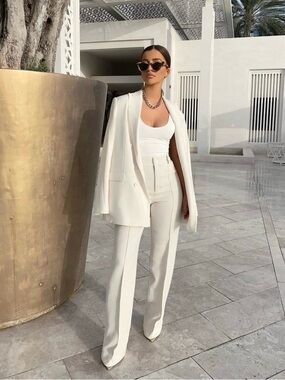Zara Cream Off-White Oversized Double Breasted Blazer XS